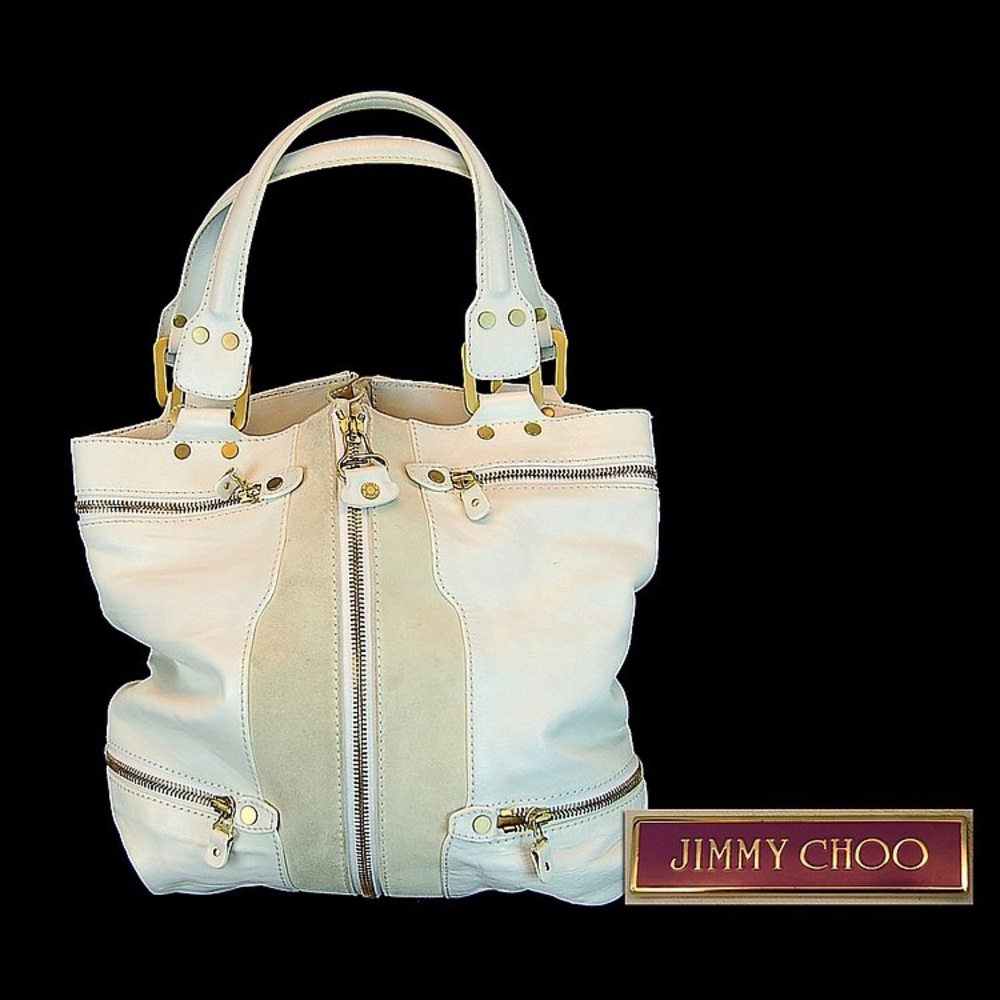 Jimmy Choo White Mona Calf Leather & Suede Tote